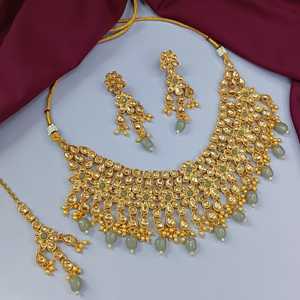 <b>Indian</b> <b>Jewelry</b> Choker Necklace Maang Tikka Earrings Bollywood Wedding Crystal Kundan Necklace Earrings Head Chain <b>Set</b> - Product Image 1
