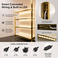 Support mural de présentation de vêtements en acier inoxydable doré sur mesure, robuste, avec éclairage LED, pour boutique de détail - Vente en gros