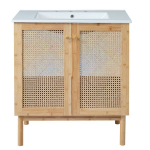 Coiffeuse de salle de bain moderne en bambou naturel Caractéristiques exquises avec ample rangement Armoire en bois MDF pour le salon à usage domestique - Product Image 6