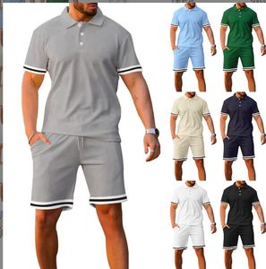 Pantalones cortos de manga corta con solapa para hombre, conjunto deportivo y de dos piezas - Product Image 1