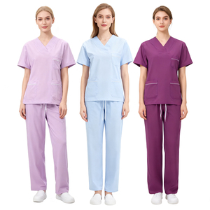 Hospital Medical <b>Scrub</b> <b>Sets</b> Polyester Fabric Professional Nursing Uniforms Healthcare Wear - Product Image 2