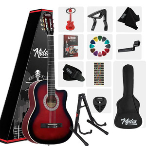 Kit de guitare classique 4/4 avec tige de tension réglable, support de guitare, sac, sangle, capo, médiators et livre de méthode |   Midex MGX-100RD - Product Image 1