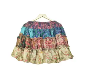 Indian silk Flowing and light summer skirt. Handmade Indian Short Skirts For Women. Elastic Waist Casual Boho Mini Skirt,