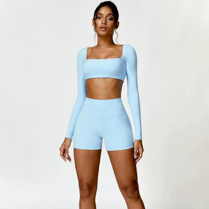 Ensembles de sport sans couture pour femmes soutien-gorge de sport à dos croisé et short de motard taille haute dos en V Scrunch bout à bout 2 pièces vêtements de yoga - Product Image 1