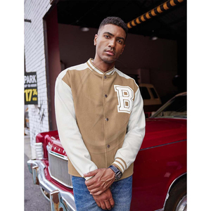 Blouson aviateur Letterman coupe-vent en laine mélangée pour homme Veste universitaire avec col à capuche et poche Veste de baseball légère - Product Image 6