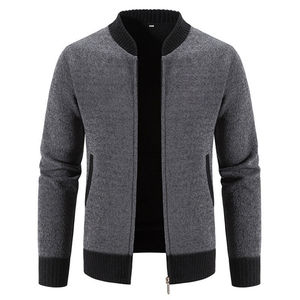 Conception de logo personnalisée Manteau en tricot d'hiver Broderie Hommes Fermeture éclair Coupe ajustée Coton Veste homme Pull en tricot - Product Image 4