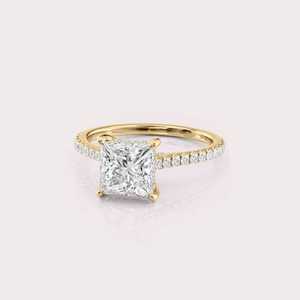 Anillo de Compromiso con Diamante Cultivado en Laboratorio, Corte Princesa, Certificado por IGI, Oro Blanco/Rosa y Amarillo de 9K, Anillo de Novia con Diamantes Pavé - Product Image 1