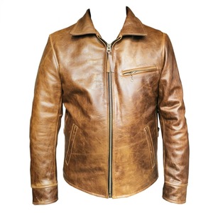Veste en cuir de vachette véritable pour homme Manteau d'automne en peau de mouton véritable coupe ajustée avec changement de couleur - Product Image 5