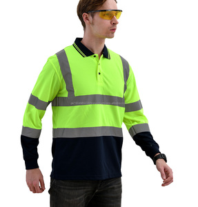 T-shirt de travail en polyester à manches longues jaune Polo Vêtements de travail réfléchissants de sécurité Chemises pour hommes - Product Image 3