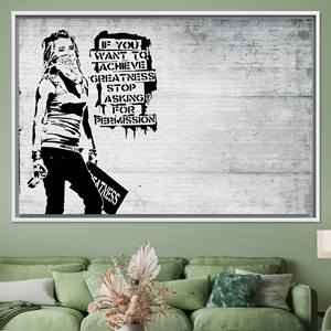 Logra la Grandezza: Lienzo Impreso con Arte de Graffiti de Banksy, Lienzo Enmarcado en Blanco - Product Image 1