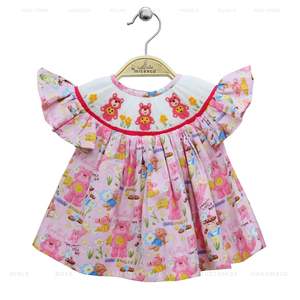 Robe Bishop Smock 100% coton pour filles à col rond brodé à la main-Service OEM disponible - Product Image 2