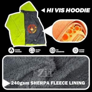 Sudadera CON CAPUCHA DE TRABAJO reflectante ligera y duradera Bolsillos con cremallera en el pecho de poliéster Sherpa Fleece para la construcción Muy Warfull - Product Image 6