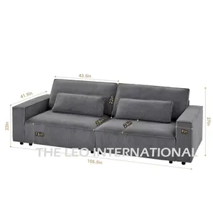 Brandiann conjunto de sofá de veludo cotelê cor cinza com apoio para os pés, banco de mesa, móveis otomano 105X40X37 polegadas, grande, extra grande