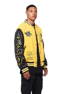 Chaqueta Varsity de lana de alta calidad para hombre, cómoda, color sólido personalizado con mangas de cuero de talla grande para primavera - Product Image 3