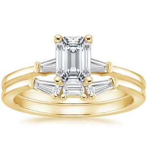 Luxury 10K Gold Plated Moissanite Diamond <b>Ring</b> Emerald Cut Baguette Shaped Accents <b>Split</b> Shank Wedding Engagement Designer - Product Image 1