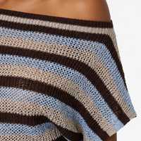 Haut pull décontracté d'été respirant à col ouvert et manches chauve-souris en tricot rayé pour femme, personnalisable OEM & ODM
