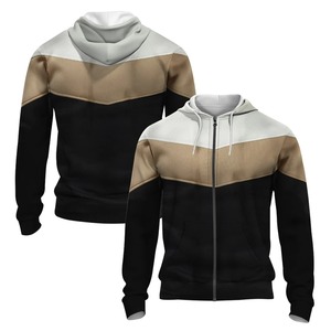 Sudadera con capucha con cremallera de Otoño/Invierno con estampado 3D de rayas azules y blancas para hombre - Product Image 5