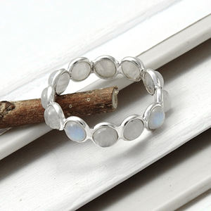 Ensemble de lunettes de luxe fabriquées à la main pierre de lune arc-en-ciel naturelle 925 bagues en argent Sterling haut de gamme bagues de pierre de naissance délicates de luxe OEM - Product Image 1