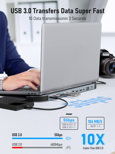 <span class=keywords><strong>TC28</strong></span> 12 en 1 de alta velocidad Tipo-C a HDMI Dual 4K 60Hz USB 3,0 VGA 3,5 MM 1000M RJ45 USB Hub con ranura para tarjeta SD TF de 100W PD - Product Image 3