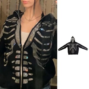 Otoño Invierno Full Zip Hoodie Sudadera de mujer Halloween Skeleton Print Hoodie Latest 2024 - Product Image 5