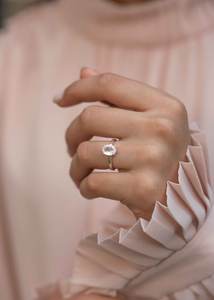 Bague en argent sterling 925 plaqué or avec pierre de quartz rose ovale naturelle, design classique et tendance, pour femmes, mariage, fiançailles, fête - Product Image 2