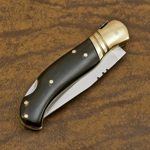 Couteau pliant utilitaire en acier inoxydable avec verrouillage arrière, manche en corne de taureau, étui en cuir, pour la chasse, le camping, qualité industrielle, ODM - Product Image 3