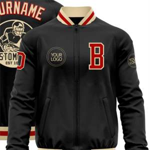 OEM Fabricación personalizada de alta calidad Negro Rojo-Crema Bomber Varsity Letterman Cremallera Chaqueta - Product Image 5