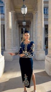 HERMOSO BORDADO EN CHAQUETA AZUL MARINO CON VESTIDO KARAKOU CON ADORNADO CON CUENTAS DE CRISTAL, PIEDRA, TRABAJO DABKA @ 2023 - Product Image 2