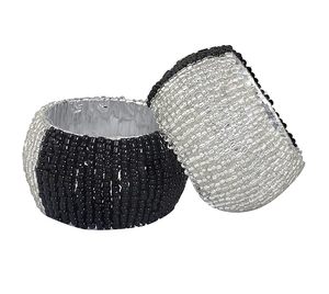 Servilleteros con cuentas de vidrio antiguo, decoración de mesa negra y plateada para reuniones familiares diarias y decoraciones para fiestas - Product Image 1