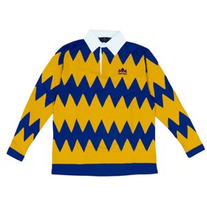 Camiseta de Rugby Amarilla y Azul para Hombre, Manga Larga, Algodón, Estilo Polo, Patrón en Zigzag, Ropa Deportiva Informal, Ajuste Holgado, Camiseta de Entrenamiento Unisex - Product Image 1