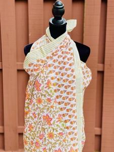 Women's 100% Silk Checkered Kalamkari Batik Hand Block Print Swimwear <b>Sarongs</b> Cover-Ups-Vintage Style Skin Friendly Long Length - Product Image 4