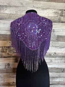 Elegante capa burlesca con cuentas hebras lentejuelas sujeción cuello envoltura festiva Club ocasiones recta silueta hermosa poliéster - Product Image 2