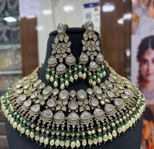 Ethnic Premium Quality Gold Plated Kundan <b>Pearls</b> Look <b>Necklace</b> <b>Set</b> With Earrings Tikka for Wedding Wear Collection For Women - Product Image 1