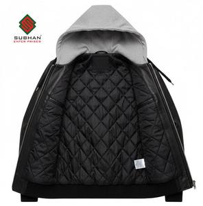 Chaqueta Bomber de Cuero de Oveja Negra Hecha a Mano |   Sudadera con Capucha de Punto Gris |   Estilo Clásico para Hombre |   Regalo para Él - Product Image 3