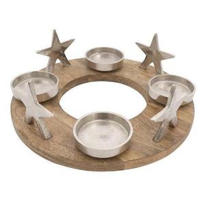 Portavelas de metal plateado antiguo de diseño moderno con base de madera, decoración lujosa para el hogar para fiestas para linternas y tarros de velas - Product Image 5