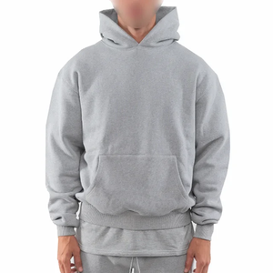 Men's Oversized <b>Hooded</b> <b>Fleece</b> Sweatshirt Solid Gray Casual Pullover Regular Fit Autumn Trackstar OEM Private Label - Product Image 4