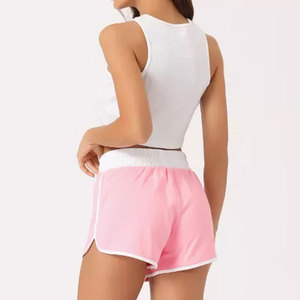 Pantalones cortos de sudor para correr para mujer, pantalones cortos de rendimiento de secado rápido, cintura con cordón, tiro medio, poliéster/algodón para entrenamiento deportivo - Product Image 2