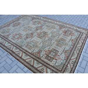 Alfombra turca Vintage de área grande de 6,7x9,7 pies, Material de lana marrón Beige clásico, retales rectangulares de látex para pasillo de dormitorio - Product Image 4