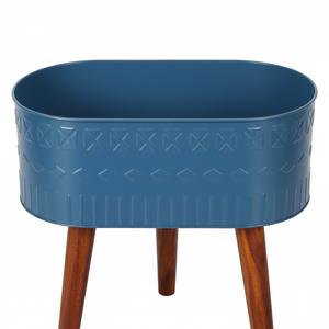 Maceta Ovalada de Metal de Color Azul de la Mejor Calidad con Soporte de Madera, Maceta Decorativa para Interiores y Exteriores para Decoración del Hogar y el Jardín - Product Image 1