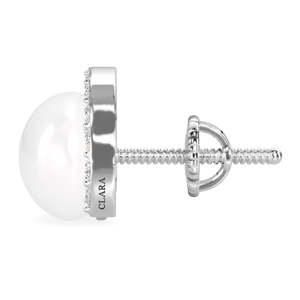 NOVAMART Fine 925 Sterling Silver Real Pearl Stud Riko <b>Earrings</b> Rhodium Plated for Swiss Zirconia Screw <b>Back</b> Design Gift Women G - Product Image 3