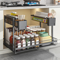 Organisateur coulissant ajustable sous l'évier en acier au carbone, étagère de rangement coulissante à double couche extensible pour armoire de cuisine
