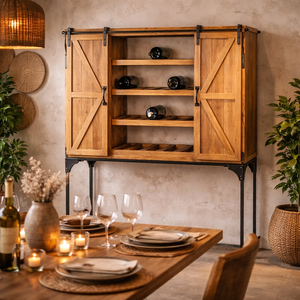 Industrial Mango Wood Wine <b>Cabinet</b> | <b>Rustic</b> Bar Restaurant Furniture | Metal Frame Barn Door Storage <b>Cabinet</b> Antique Akku Art - Product Image 4