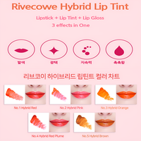 RIVECOWE Teinte à lèvres mate hybride 5g, imperméable, brillante, lissante, nourrissante, protectrice, rouge à lèvres + teinte + brillant, multicolores