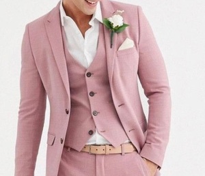 Traje rosa claro para hombre, esmoquin ajustado para hombre, traje de matrimonio de 3 piezas, trajes de boda para novio a precios al por mayor, venta al por mayor, OEM - Product Image 1