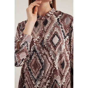 Blusa Vintage de Chifón con Bordado de Animales Estilo Western, Cuello Mandarín y Lazo - Product Image 4
