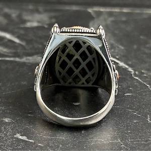 Anillo de Plata Hecho a Mano para Hombre, Estilo Imperial Vintage, con Gema Ovalada de Aqeeq Rojo, Anillo de Sello Real Francés con Material de 10k - Product Image 6