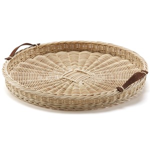 Bandeja de mimbre tejida a mano con asas de cuero, bandeja de servicio redonda bohemia de mimbre para decoración de sala de estar y mesa de comedor - Product Image 2