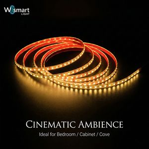 Bande lumineuse <span class=keywords><strong>LED</strong></span> intelligente SMD 2835 <span class=keywords><strong>12V</strong></span> CC, haute densité, application WiFi et télécommande pour gradation, <span class=keywords><strong>ruban</strong></span> flexible blanc chaud 3000K - Product Image 2