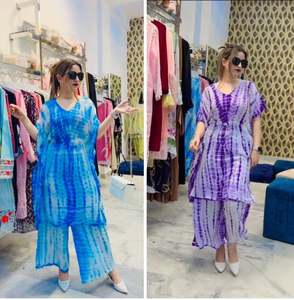 Traje Palazzo kaftan de color cielo ligero de tendencia en impresión digital con tela Georgette para ropa de mujer India pakistaní - Product Image 5