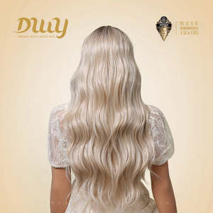 Teresa-DWY Long Wavy Synthetic <b>Wig</b> Transparent Lace Front T-Part Rooted <b>Brown</b> Blonde with Lace Front - Product Image 3